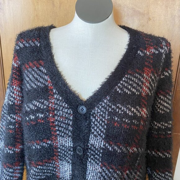 NWT Lane Bryant 14/16 1X Fuzzy Button-Up Sweater Cardigan Plaid - Picture 5 of 6